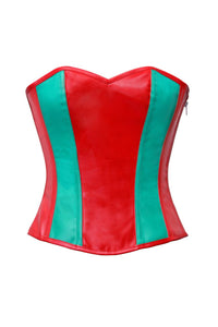 Sexy Red & Green Leather Plus size Steampunk Overbust Corset Waist Training