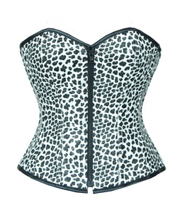 Leopard Animal Print White Faux Leather Plus Size Overbust Corset Steampunk Costume