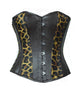Leopard Animal Print & Brown Faux Leather Plus Size Overbust Corset Waist Training Steampunk Costume