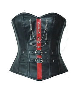 Black Faux Leather Red PVC Overbust Plus SIze Corset Waist Training Gothic Steampunk Costume - CorsetsNmore