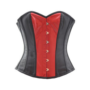 Black Faux Leather & Red PVC Gothic Steampunk Bustier Waist Training Overbust Corset Costume