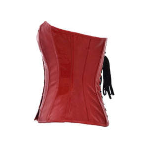 Red PVC Faux Leather Gothic Steampunk Bustier Waist Training Overbust Corset Costume