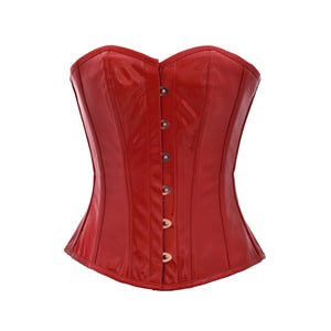 Plus Size Red PVC Faux Leather Gothic Steampunk Bustier Waist Training Overbust Corset Costume