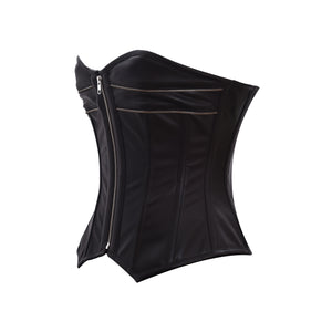Plus Size Black Faux Leather Zipper Gothic Steampunk Waist Training Bustier Overbust Corset Costume