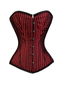 Red And Black Stripes Brocade Plus SIze Overbust Corset Burlesque Costume