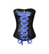 Plus Size Black Faux Leather Blue Satin Lace Gothic Corset Waist Training Bustier Overbust Steampunk Costume