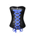Black Faux Leather Blue Satin Lace Gothic Steampunk Corset Overbust