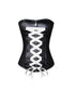 Plus Size Black Faux Leather White Satin Lace Gothic Overbust Corset Waist Training Bustier Steampunk Costume
