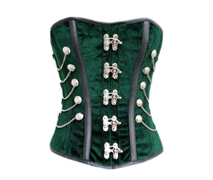 Green Velvet Black Strips Plus Size Gothic Steampunk Overbust Corset - CorsetsNmore