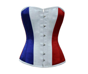 France Flag Red White And Blue Satin Plus Size Overbust Corset - CorsetsNmore