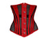 Red Satin Black Mesh Gothic Corset Waist Training LONGLINE Sheer Underbust