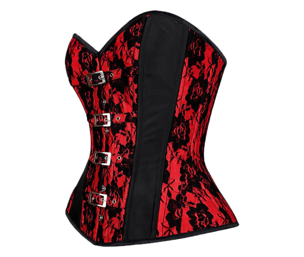 Red & Black Stripes Brocade Gothic Burlesque Waist Training Bustier  Overbust Corset Costume