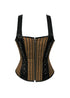 Cotton Jute And Black Leather Shoulder Strap Plus Size Overbust Corset