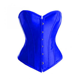 Plus Size Blue Satin Burlesque Costume Overbust Corset Waist Training Top - CorsetsNmore
