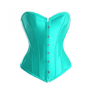 Baby Blue Satin Gothic Burlesque Costume Plus Size Overbust Corset - CorsetsNmore