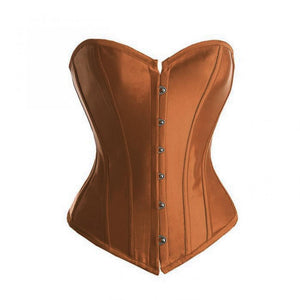 Brown Satin Gothic Plus Size Overbust Corset Waist Training Bustier Top - CorsetsNmore
