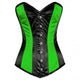Plus Size Green And Black Satin Burlesque LONGLINE Overbust Corset Waist Training - CorsetsNmore