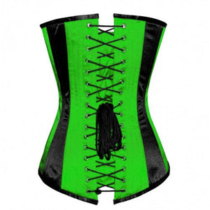 Plus Size Green And Black Satin Burlesque LONGLINE Overbust Corset Waist Training - CorsetsNmore
