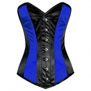 Blue And Black Plus Size Satin LONGLINE Overbust Corset Waist Training Bustier - CorsetsNmore