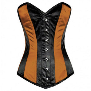 Brown And Black Satin Gothic LONGLINE Overbust Plus Size Corset - CorsetsNmore