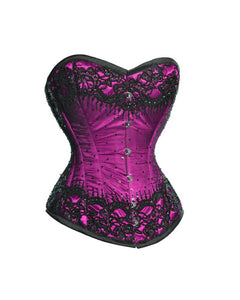 Purple Satin Black Sequins Burlesque Corset Waist Training Overbust