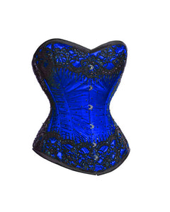 Plus Size Blue Satin With Sequins Gothic Burlesque Corset Waist Training Overbust