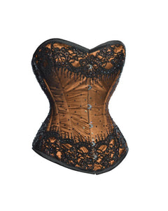 Plus Size Brown Satin With Sequins Gothic Burlesque Corset Waist Training Overbust