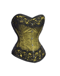 Olive Green Satin With Sequins Gothic Burlesque Corset Waist Training Overbust