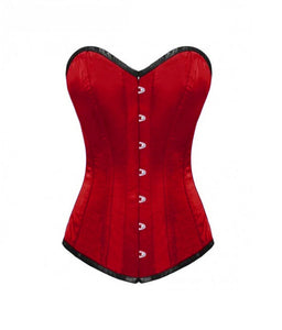 Red Satin Gothic Burlesque LONGLINE Plus Size Overbust Corset Waist Training - CorsetsNmore