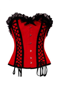 Red Satin Black Lacing Gothic Burlesque Corset Waist Training Overbust Valentine Top