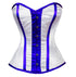 Plus Size White Satin Corset Blue Stripes Burlesque Waist Training Overbust Top