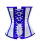 Plus Size White Satin Corset Blue Stripes Burlesque Waist Training Overbust Top