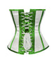 Plus Size White Satin Corset Green Stripes Gothic Burlesque Waist Training Overbust