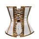 Plus Size White Satin Corset Brown Stripes Gothic Burlesque Waist Training Overbust Bustier