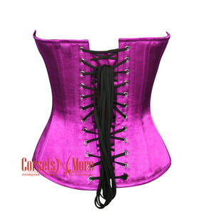 Purple Satin Corset Black Stars Print Gothic Burlesque Bustier Overbust