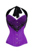 Purple Satin Corset With Black Net Halter Neck Burlesque Plus Size Corset Overbust