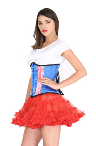 Blue and Red Satin White Net Gothic Plus Size Underbust Corset Burlesque Costume Waist Training Bustier Top - CorsetsNmore
