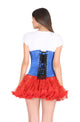 Blue Satin Corset Black Tissue Flocking Gothic Burlesque Costume Waist Training Underbust Bustier Top-