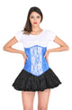 Blue Satin Corset White Net Gothic Burlesque Costume Waist Training LONGLINE Underbust Bustier Top-