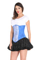 Blue Satin Corset White Net Gothic Burlesque Costume Waist Training LONGLINE Underbust Bustier Top-