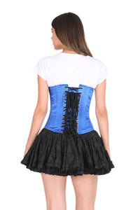 Blue Satin Gothic LONGLINE Underbust Corset Plus Size Waist Training Burlesque Costume Bustier Top