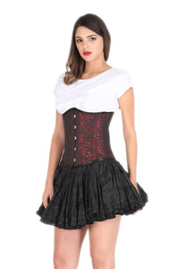 Red and Black Brocade Gothic Burlesque Corset Costume Waist Training Underbust Bustier Top-