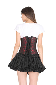 Red and Black Brocade Gothic Burlesque Corset Costume Waist Training Underbust Bustier Top-