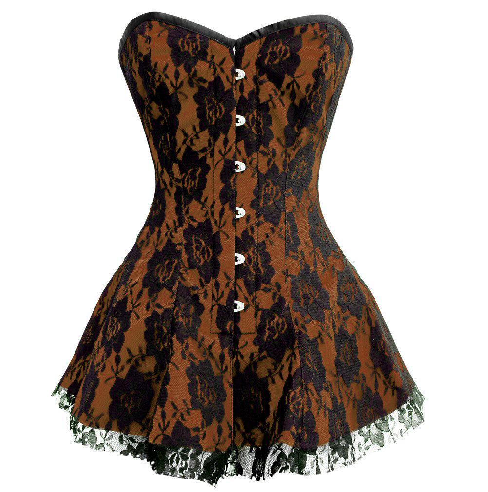 Black Satin Net Overlay Goth Burlesque Costume Plus Size Overbust Corset  Dress