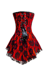 Satin Plus Size Corset Costume With Black Net Burlesque Overbust Corset Waist Training - CorsetsNmore