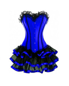 Burlesque Costume Plus Size Satin Overbust Corset With Black Frill Tutu Skirt Gothic - CorsetsNmore