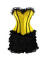Yellow Satin Corset Black Frill Tutu Skirt Waist Training St. Patrick's Day Costume Overbust Dress