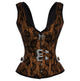 Plus Size Brown Satin Corset Net Covered Shoulder Strap Gothic Burlesque Overbust Costume