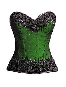 Plus Size Satin Overbust Corset And Black Handmade Sequins Gothic Bustier - CorsetsNmore