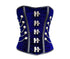 Plus Size Blue Velvet Corset Black Faux Leather Stripes Overbust Corset Steampunk Costume